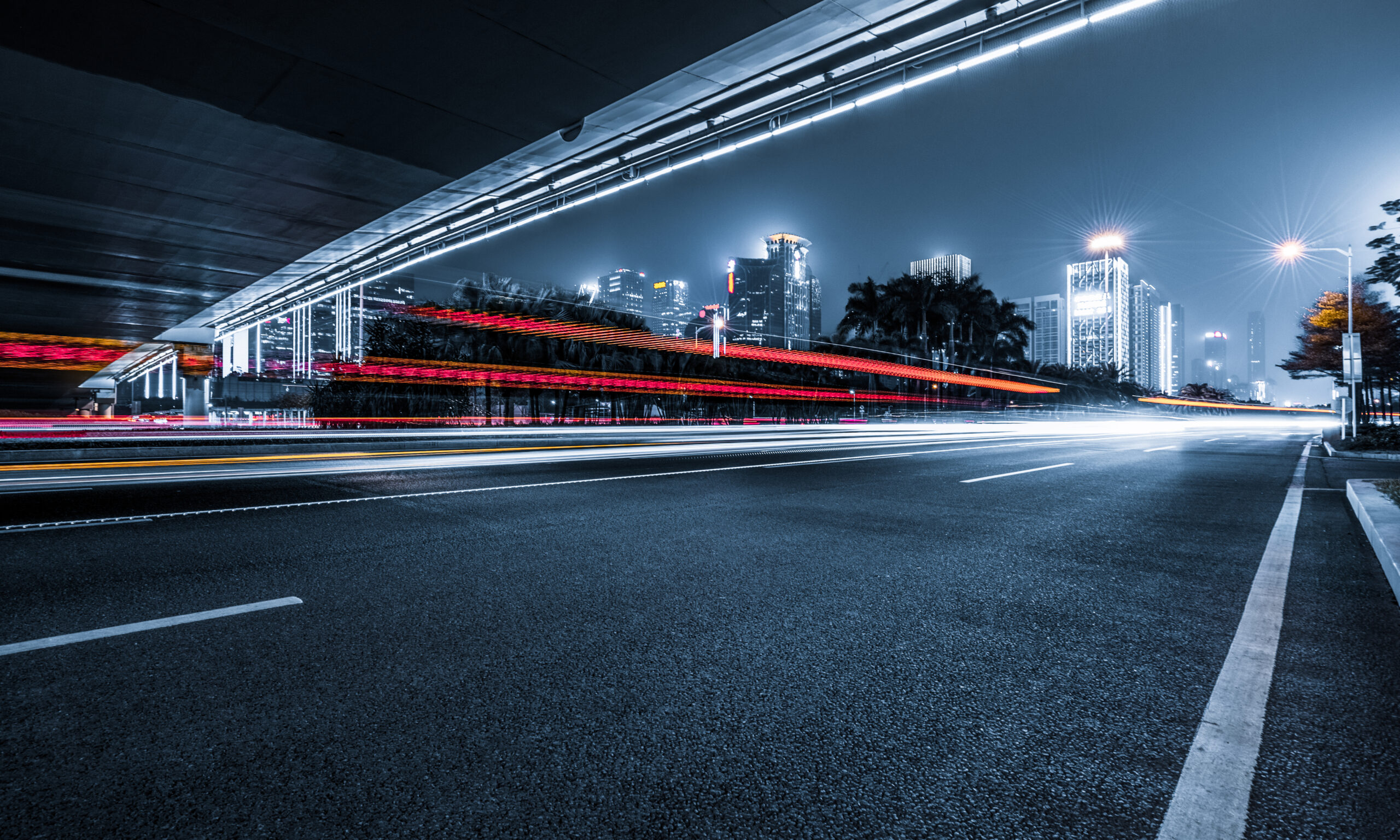 the light trails on the modern building background