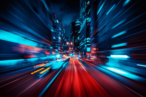 Motion Speed Light Tail with Night blurred City Background