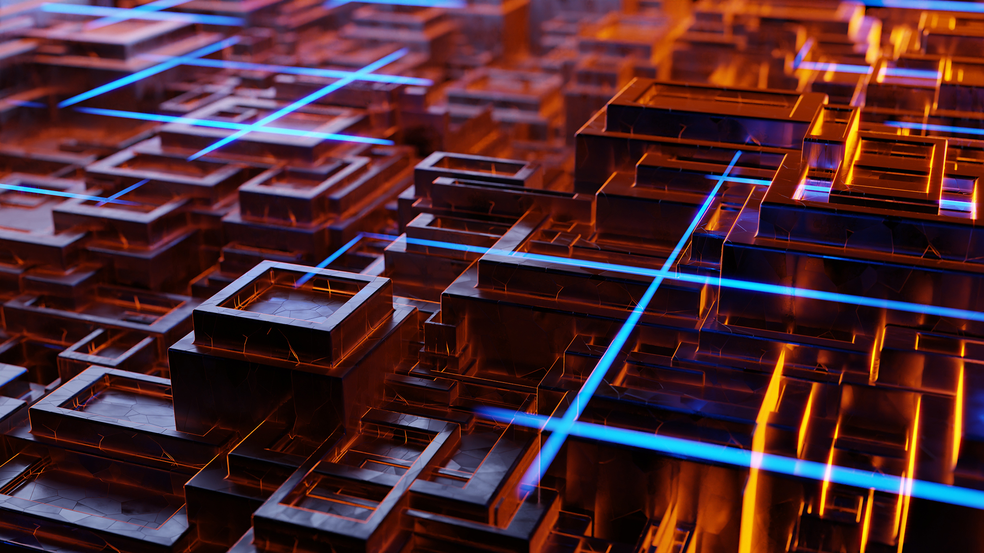 Abstract futuristic city background with glowing lines 3d illustration