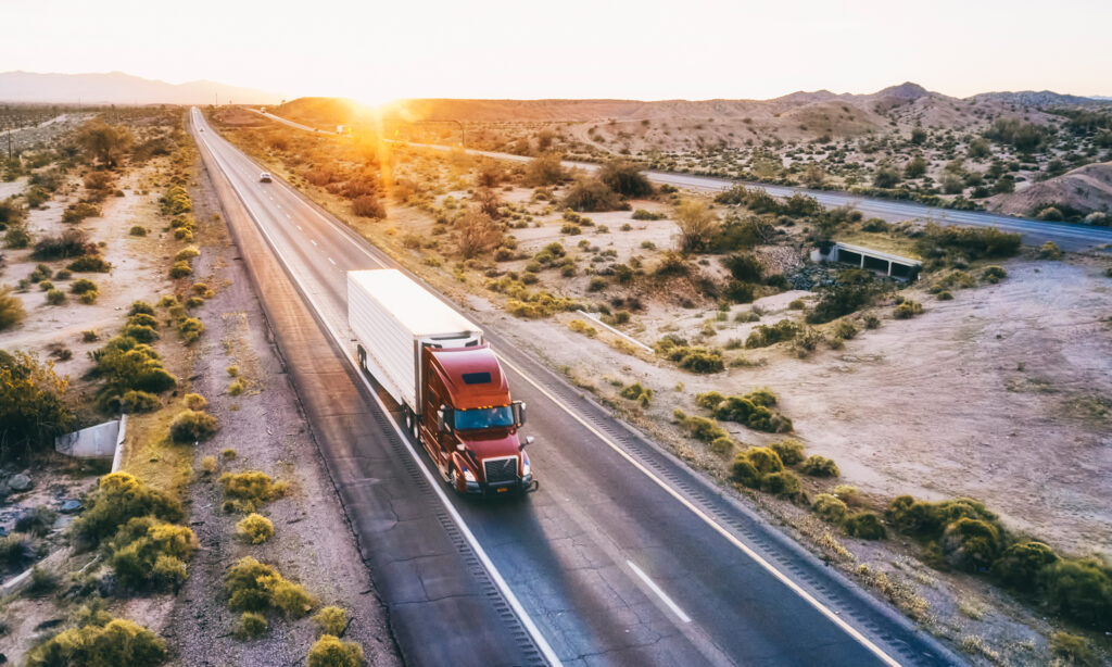 Long Haul Semi Truck On a Rural Western USA Interstate Highway
