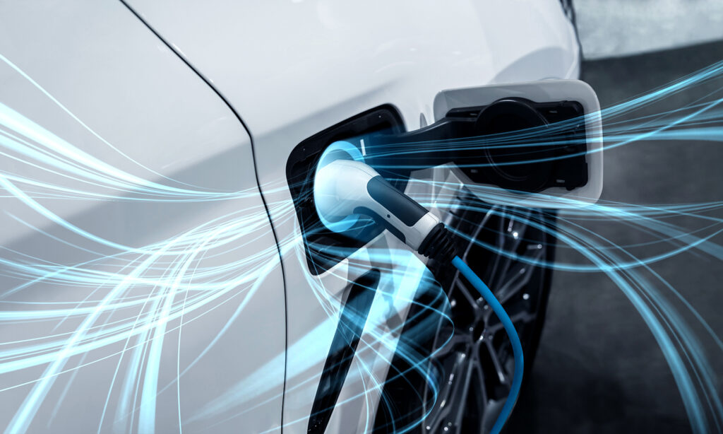 EV charging station for electric car in concept of green energy and eco power