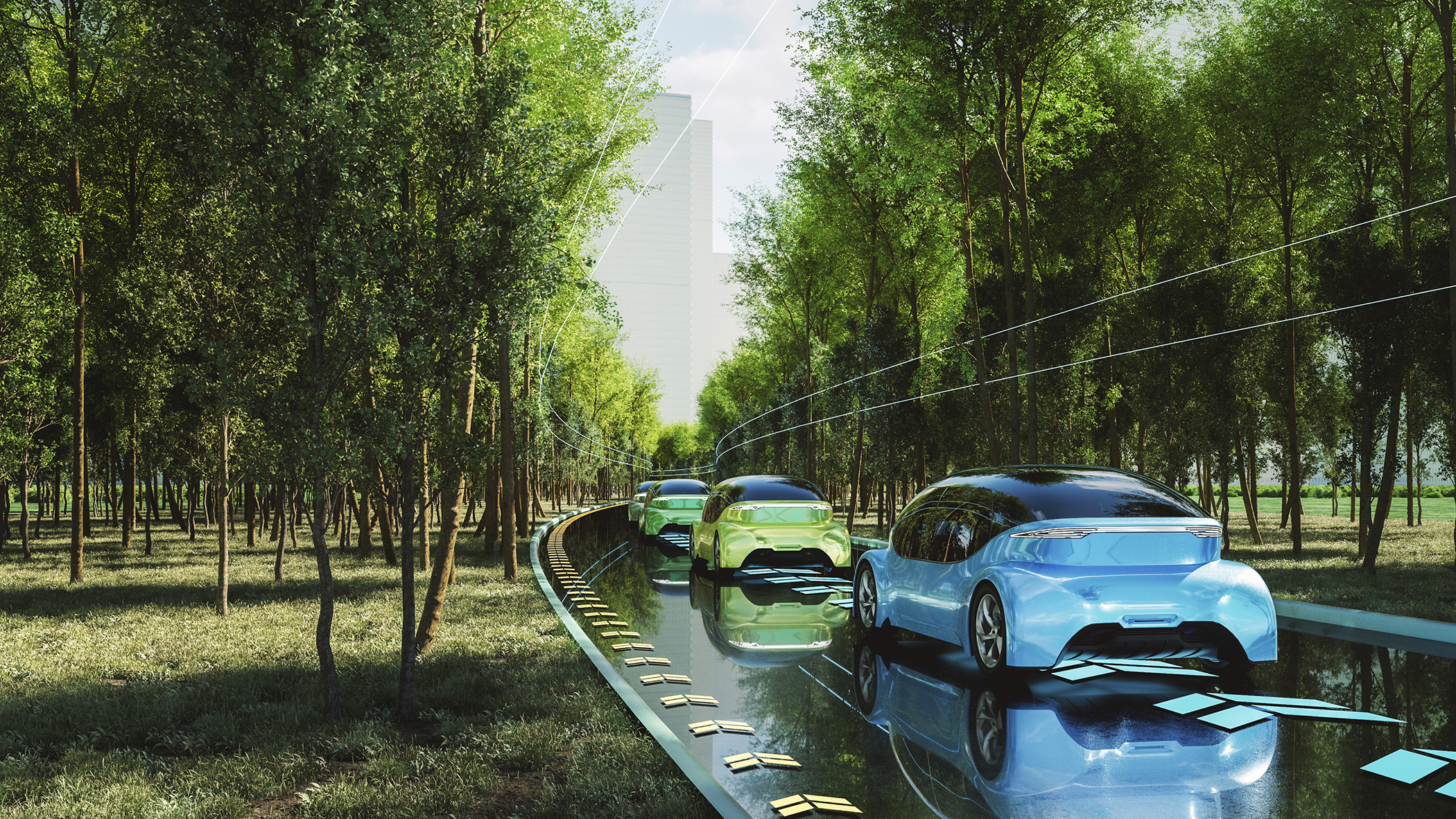 Clean futuristic electric cars road traffic