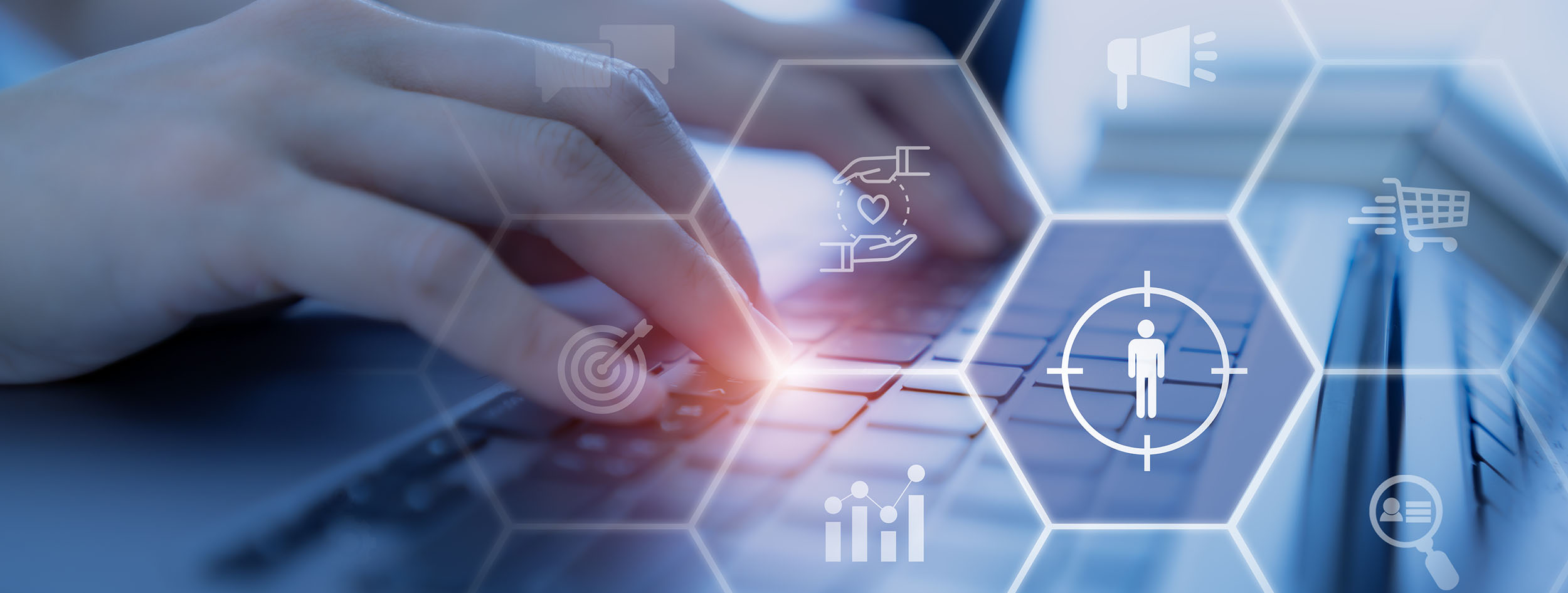 Target customer, buyer persona, customer behavior concept. Marketing plan and strategies. Personalization marketing, customer centric strategies. Working on computer for target customer analytics.