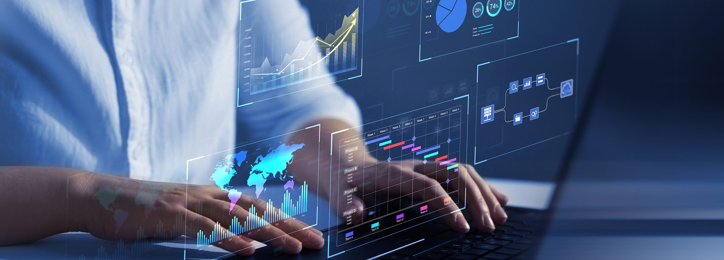 Business finance data analytics graph. Advisor using KPI Dashboard on virtual screen.Financial management technology.