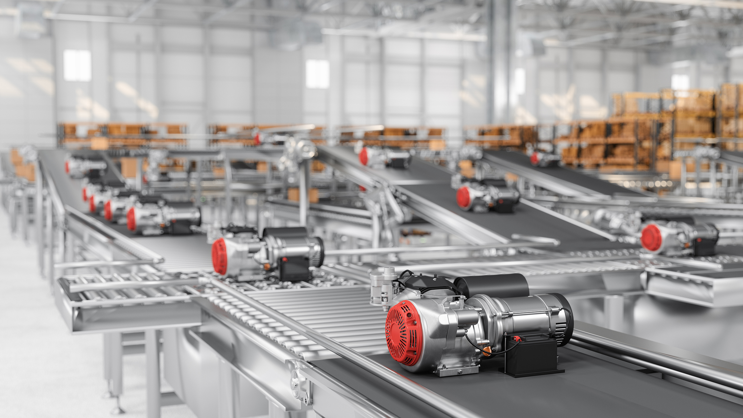 Close-up View Of Electrical Motors On Conveyor Belt