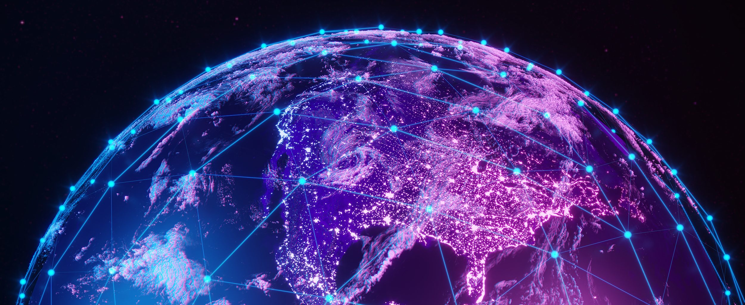 Earth view from space with Global Communication Network