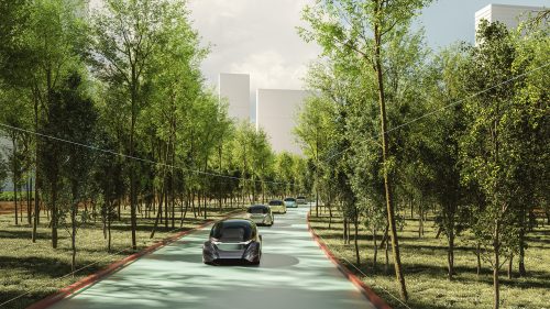 Clean futuristic electric cars road traffic