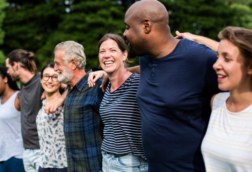 Cheerful diverse people together in the park